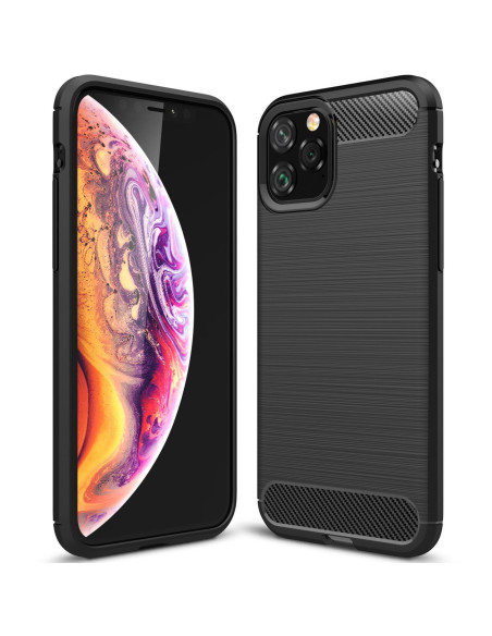 SlimCarbon-skal för iPhone 11 Pro i kolfiberdesign, sett från sidan med telefon monterad