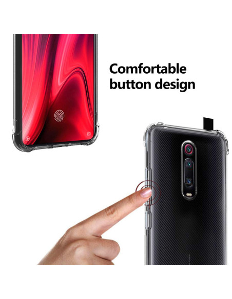 Närbild av Xiaomi Mi 9T Pro skal med fokus på knapparnas design och passform