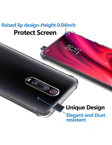 Xiaomi Mi 9T Pro skal med upphöjd kant för skärmskydd, sett snett framifrån