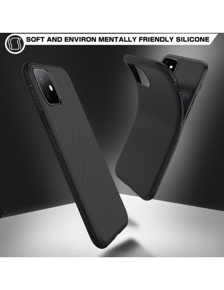 iPhone 11 skal i fullcarbon med ribbad yta, sett från sidan och bakifrån