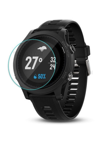 Närbild av Garmin Forerunner 645 Music med härdat glas som skyddar skärmen