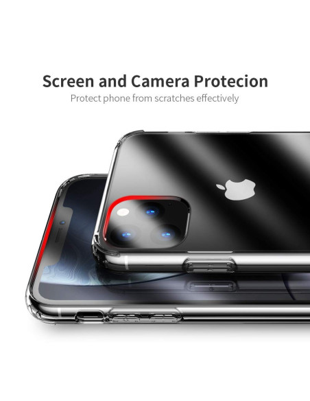 Närbild av genomskinligt TPU-skal för iPhone 11 Pro Max som visar kamerautskärning och skärmkanter