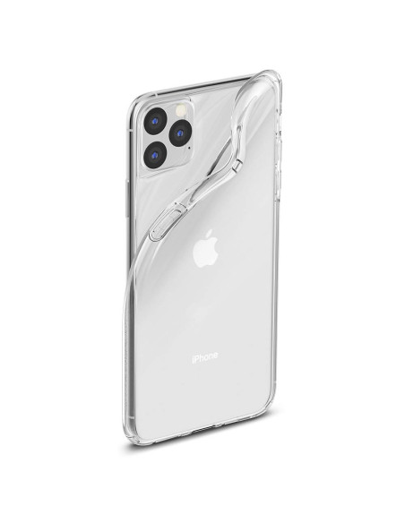 Genomskinligt TPU-skal för iPhone 11 Pro Max, visat bakifrån med böjd kant
