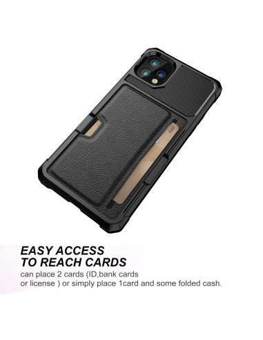 Svart iPhone 11 Pro Max skal med kortfack, detaljvy av kortfacket och kamerautskärning