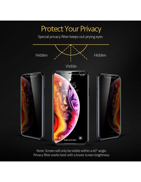 iPhone 11 med privacy härdat glas som visar skärmskyddets effekt vid olika vinklar