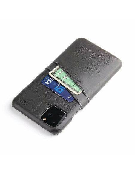 Svart iPhone 11 Pro skal med korthållare, visat bakifrån med kort och sedlar i facket