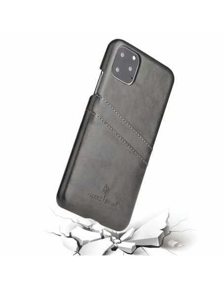 Svart iPhone 11 Pro Max skal med korthållare, visat i en lätt lutad vinkel för detalj av designen