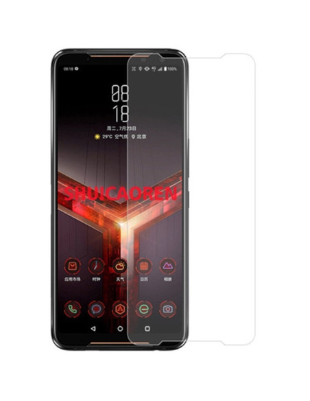 Asus ROG Phone II med härdat glas skärmskydd installerat framifrån