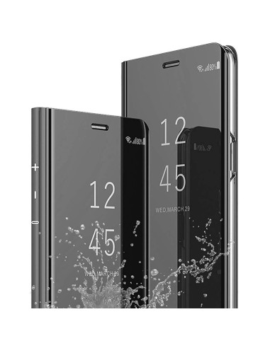 Närbild av Huawei P30 Pro Smart Flipfodral Clear View Standing V2 Rocket som visar skärmen med tid och meddelanden