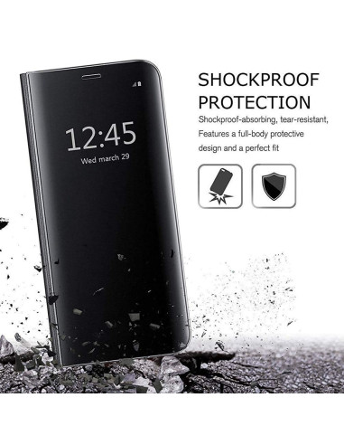 Detaljvy av Huawei P30 Pro Smart Flipfodral Clear View Standing V2 Rocket med skärmvisning av tid och datum
