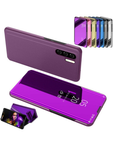 Sidovy av Huawei P30 Pro Smart Flipfodral Clear View Standing V2 Rocket i svart med ställfunktion