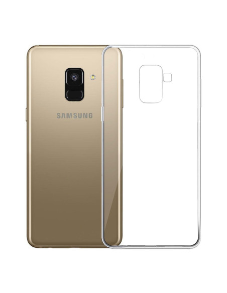 Samsung A6 2018 skal med transparent baksida och mjuk ram, sett från sidan