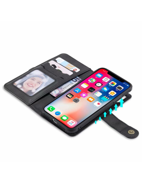 Öppet fodral för iPhone XS Max med kortfack och telefon monterad