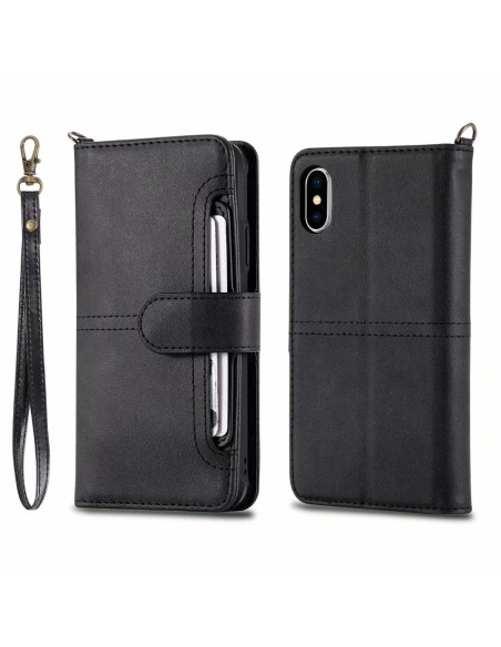 Svart fodral för iPhone XS Max med stängning och kortfack, sett från sidan