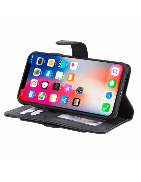 iPhone XS Max fodral med telefon i öppet läge och synliga kortfack framifrån