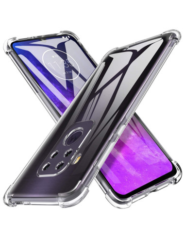 Transparent TPU-skal för Motorola One Zoom med förstärkta hörn, visat från sidan