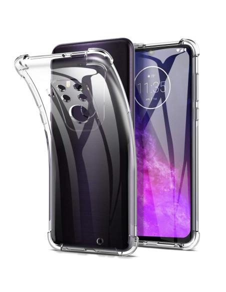 Transparent TPU-skal för Motorola One Zoom, monterat på telefon med synlig skärm