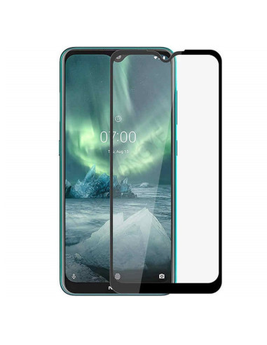 Nokia 7.2 med härdat glas monterat, visar skärmens klarhet och fullframe-design