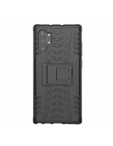 Samsung Note 10 Plus skal med utfällbart stativ, sett från sidan med mönstrad yta