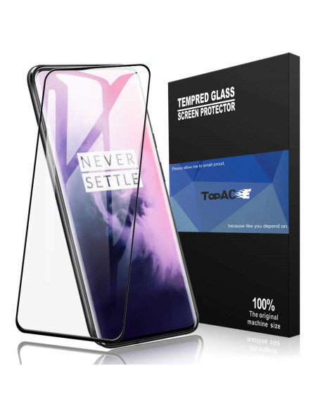 Framifrån vy av OnePlus 7T Pro med härdat glas som skyddar skärmen