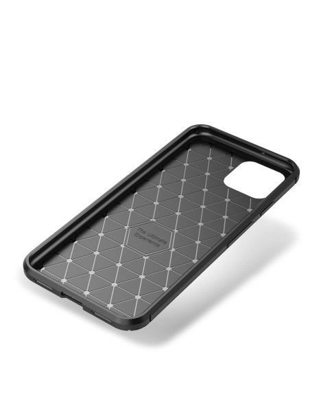Sidan av Google Pixel 4 XL skal i fullcarbon, med tydlig struktur och mönster