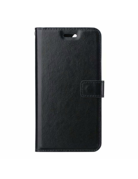 Framsidan av Google Pixel 4 plånboksfodral i svart konstläder med magnetlås