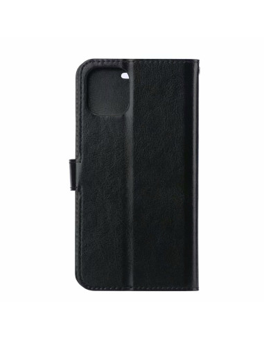 Sidan av Google Pixel 4 plånboksfodral i svart konstläder med stängd design