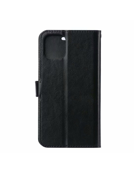 Sidan av Google Pixel 4 plånboksfodral i svart konstläder med stängd design