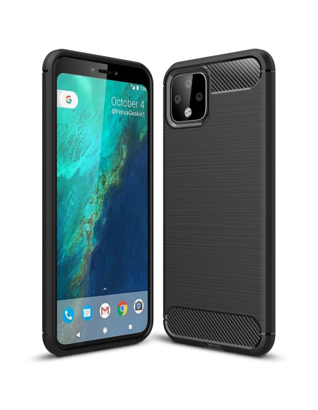 Google Pixel 4 XL med SlimCarbon-skal sett från sidan och baksidan