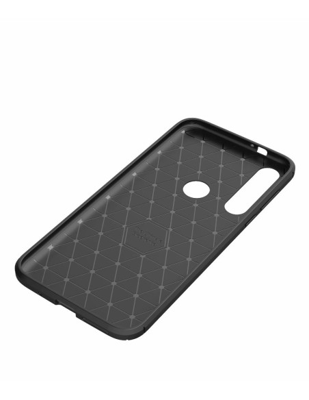 Inuti av Motorola Moto G8 Plus skal med mönstrad yta och kameraöppning