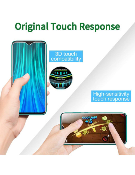 Xiaomi Redmi Note 8 Pro med härdat glas som visar hög känslighet och 3D touch-kompatibilitet