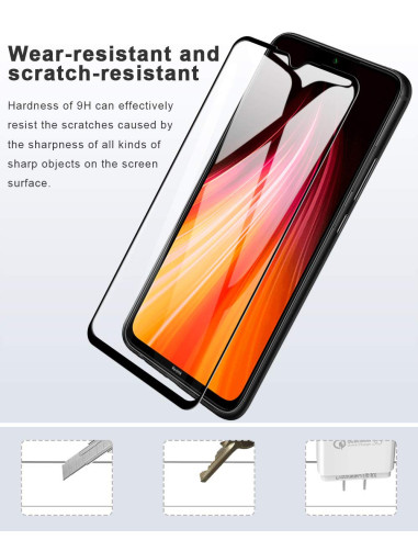 Härdat glas för Redmi Note 8 Pro, visat framifrån med skärmskyddets transparens