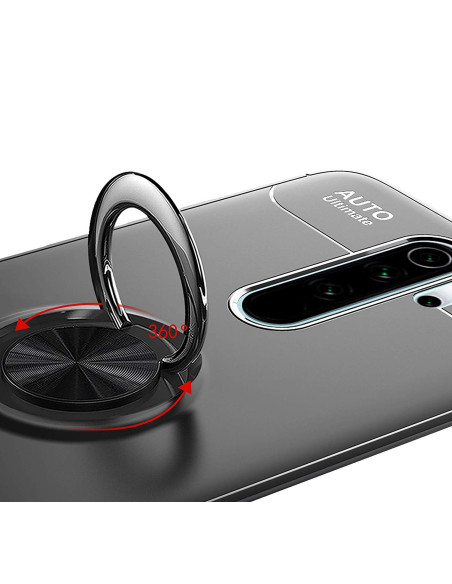 Närbild av ringhållaren på det svarta stöttåliga skalet för Xiaomi Redmi Note 8 Pro
