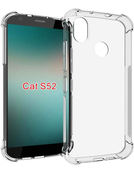 Transparent skal för Cat S52 med förstärkta hörn, monterat på telefonens framsida