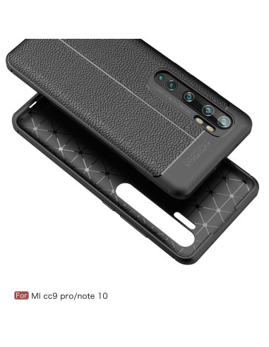 Svart LeatherBack-skal för Xiaomi Mi Note 10 / 10 Pro, sett bakifrån med detaljerad textur