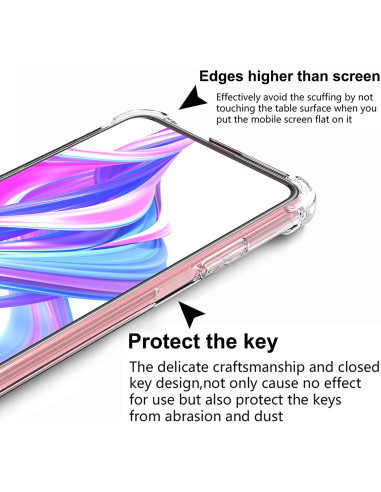 Närbild av transparent TPU-skal för Huawei P Smart Pro som visar förstärkta hörn och skärmutskärning