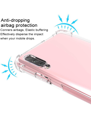 Detaljvy av transparent TPU-skal för Huawei P Smart Pro som visar stötabsorberande egenskaper