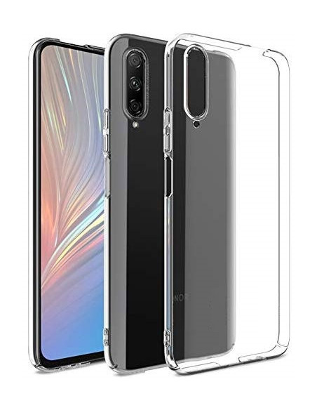 Genomskinligt TPU-skal för Huawei P Smart Pro, sett från sidan med telefon monterad