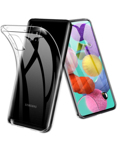 Transparent skal för Samsung A51 med mjuk TPU-konstruktion, delvis monterat på telefonen