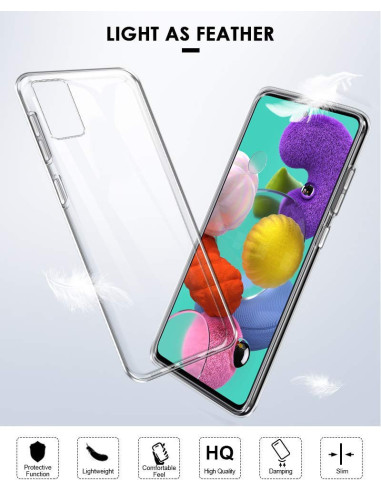 Genomskinligt TPU-skal för Samsung A51, visat från sidan med lätthet och flexibilitet