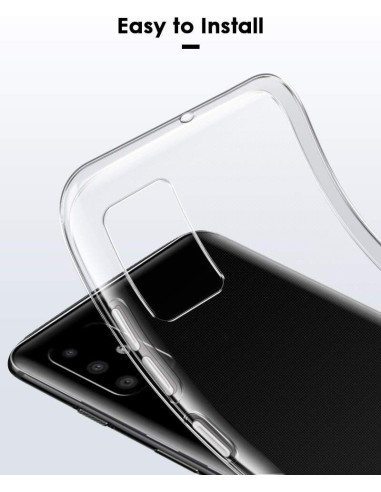 Detaljvy av genomskinligt TPU-skal för Samsung A51, fokus på installation och passform
