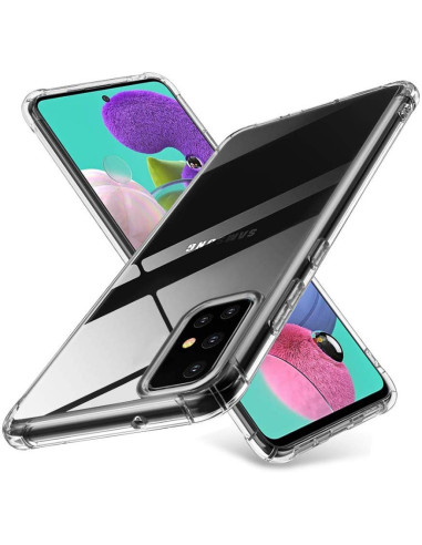 Transparent stöttåligt skal för Samsung A71 med förstärkta hörn, sedd från sidan