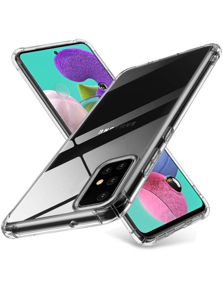 Transparent stöttåligt skal för Samsung A71 med förstärkta hörn, sedd från sidan