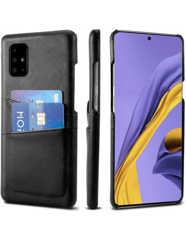Samsung A71 skal med korthållare i svart, visad från sidan med kort insatt