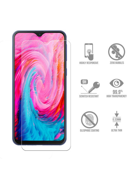 Närbild av härdat glas för Samsung Galaxy M20 med tydlig skärmvy och utan bubblor