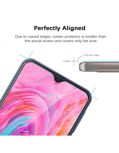 Detaljvy av härdat glas för Samsung Galaxy M20 med 2.5D kanter och tydlig skärmvy