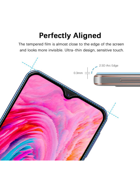 Detaljvy av härdat glas för Samsung M20, visar tunn design och perfekt passform vid skärmens kant