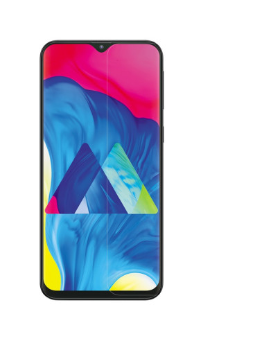 Transparent skärmskydd monterat på Samsung Galaxy M20 med tydlig skärmvy