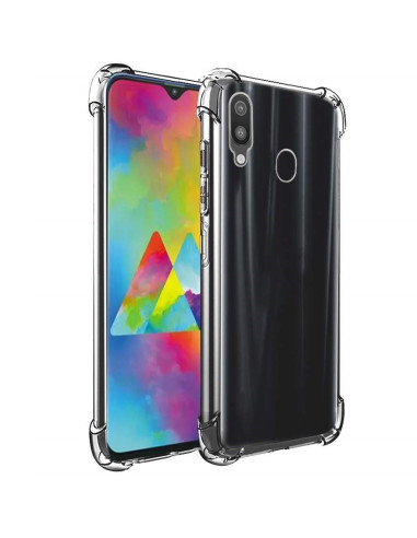 Transparent TPU-skal för Samsung M20 med förstärkta hörn, sett från sidan