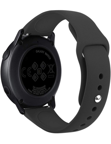 Baksidan av Samsung Galaxy Watch Active 2 med svart silikonarmband